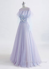 A-Line/Princess Tulle Jewel Floor-Length Semi Formal Prom Dress With Beaded Lace Appliques