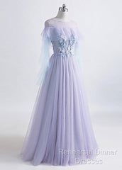 A-Line/Princess Tulle Jewel Floor-Length Semi Formal Prom Dress With Beaded Lace Appliques