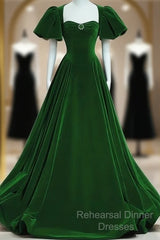 A-Line Princess Velvet Backless Ballgown Long Party Dress Short Sleeves Formal Dress Semi Formal Prom Dress