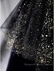 A-Line Semi Formal Prom Dresses Black Dress Dress Formal Birthday Floor Length Sleeveless Strapless Tulle With Ruched Sequin