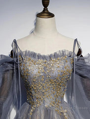 A-Line Semi Formal Prom Dresses Dress Wedding Floor Length Strap Tulle With Sequin Embroidery