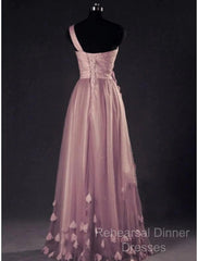 A-Line Semi Formal Prom Dresses Elegant Dress Wedding Floor Length Sleeveless One Shoulder Tulle With Appliques