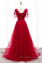 A-Line Semi Formal Prom Dresses Luxurious Dress Wedding Guest Formal Evening Floor Length Short Sleeve Spaghetti Strap Tulle