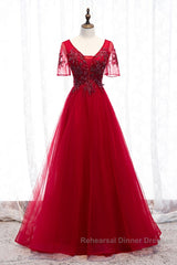 A-Line Semi Formal Prom Dresses Luxurious Dress Wedding Guest Formal Evening Floor Length Short Sleeve Spaghetti Strap Tulle