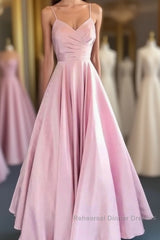 A-Line Semi Formal Prom Dresses Minimalist Dress Formal Wedding Guest Floor Length Sleeveless V Neck Bridesmaid Dress Stretch Satin Backless
