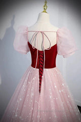 A-Line Semi Formal Prom Dresses Princess Dress Semi Formal Prom Floor Length Short Sleeve Sweetheart Tulle With Sequin