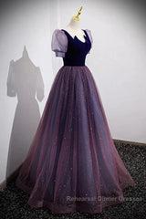 A-Line Semi Formal Prom Dresses Sparkle & Shine Dress Semi Formal Prom Floor Length Short Sleeve Scoop Neck Tulle With Sequin