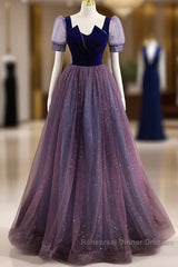 A-Line Semi Formal Prom Dresses Sparkle & Shine Dress Semi Formal Prom Floor Length Short Sleeve Scoop Neck Tulle With Sequin