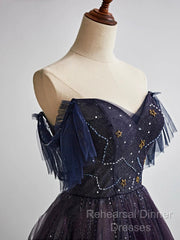 A-Line Purple Gradient Tulle Long Semi Formal Prom Dress