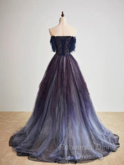 A-Line Purple Gradient Tulle Long Semi Formal Prom Dress