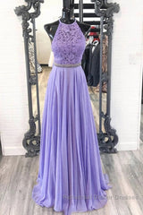 A Line Purple Lace Long Semi Formal Prom Dresses with Belt, Purple Lace Formal Dresses, Purple Evening Dresses, Bridesmaid Dresses