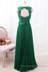 A Line Round Neck Green Lace Long Semi Formal Prom Dresses Bridesmaid Dresses, Open Back Lace Green Formal Dresses, Green Lace Evening Dresses