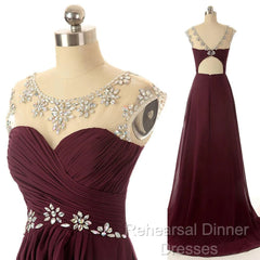 A Line Round Neck Maroon Semi Formal Prom Dress, Maroon Formal Dresses, Bridesmaid Dresses