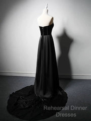 A-Line Satin Black Long Semi Formal Prom Dress, Black Long Formal Dress