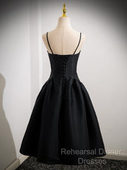 A-Line Satin Black Satin Short Semi Formal Prom Dress, Black Homecoming Dress