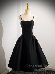 A-Line Satin Black Satin Short Semi Formal Prom Dress, Black Homecoming Dress