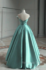 A-Line Satin Off-The-Shoulder Long Semi Formal Prom Dress Wedding Dress