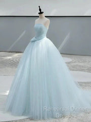 A-Line Satin Tulle Blue Quinceanera Dress Long Semi Formal Prom Dress Ball Gown Off Shoulder