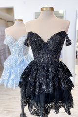 A-Line Short Black Semi Formal Prom Dress Sheer Corset Bodice Homecoming Dress