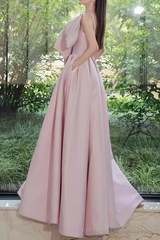 A line Strapless Pink Satin Long Prom Dress Party Dresses
