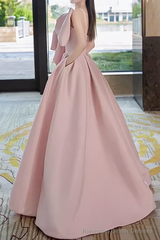 A line Strapless Pink Satin Long Prom Dress Party Dresses