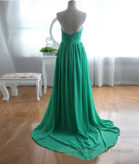 A-Line Strapless Sweetheart Neck Green Chiffon Long Semi Formal Prom Dresses, Green Evening Dresses