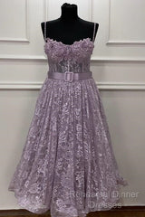 A-Line Sweetheart Corset Midi Lace Dress