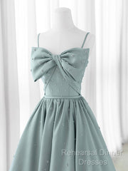 A-Line Sweetheart Neck Satin Beads Blue Long Semi Formal Prom Dress, Blue Formal Dress