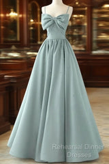 A-Line Sweetheart Neck Satin Beads Blue Long Semi Formal Prom Dress, Blue Formal Dress