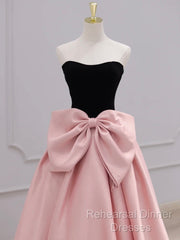 A-Line Sweetheart Neck Satin Black/Pink Short Semi Formal Prom Dress, Cute Homecoming Dress