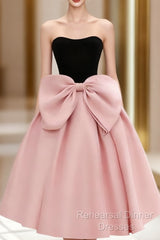 A-Line Sweetheart Neck Satin Black/Pink Short Semi Formal Prom Dress, Cute Homecoming Dress