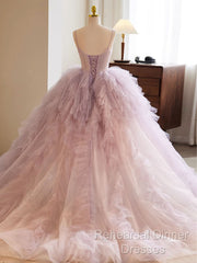 A-Line Sweetheart Neck Tulle Pink Long Semi Formal Prom Dress, Pink Evening Dress