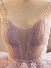 A-Line Sweetheart Neck Tulle Pink Long Semi Formal Prom Dress, Pink Evening Dress