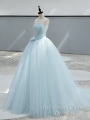A-Line Tulle Blue Long Semi Formal Prom Dress, Blue Tulle Long Formal Dress