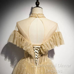 A Line Tulle Long Semi Formal Prom Dresses