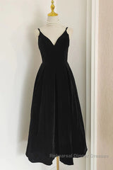 A Line V Neck Burgundy Black Tea Length Semi Formal Prom Dresses, Short Black Wine Red Formal Homecoming Dresses