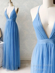 A-Line V Neck Chiffon Long Semi Formal Prom Dresses Formal Evening Dresses Bridesmaid Dresses