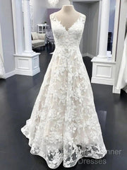 A Line V Neck Floral Lace Long Semi Formal Prom Dresses