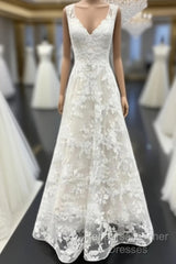 A Line V Neck Floral Lace Long Semi Formal Prom Dresses