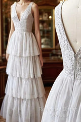 A Line V Neck Gray Lace Semi Formal Prom Dresses, V Neck Gray Lace Formal Graduation Bridesmaid Dresses