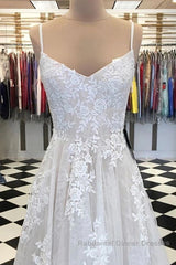 A Line V Neck Lace Appliques White Semi Formal Prom Dresses Wedding Dresses, White Lace Formal Dresses, White Evening Dresses
