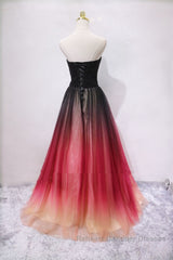 A Line V Neck Open Back Ombre Long Semi Formal Prom Dresses, Backless Ombre Formal Graduation Evening Dresses