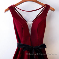 A Line V Neck Short Burgundy Semi Formal Prom Dresses, Wine Red Short Formal Graduation Homecoming Dresses