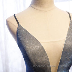 A Line V Neck Silver Gray Long Semi Formal Prom Dresses, Gray Long Formal Evening Dresses