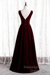 A-Line Velvet V-Neckline Sleeveless Long Party Dress Semi Formal Prom Dresses Bridesmaid Dress