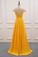 A-Line Wedding Guest Dresses Floral Dress Semi Formal Prom Wedding Party Sweep / Brush Train Sleeveless Off Shoulder Chiffon With Appliques