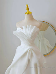 A-Line White Organza Long Semi Formal Prom Dress, White Long Formal Dress
