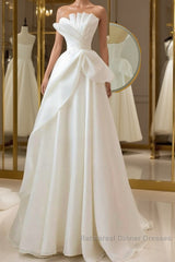 A-Line White Organza Long Semi Formal Prom Dress, White Long Formal Dress