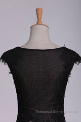 Black Off The Shoulder Sheath Semi Formal Prom Dresses Lace&Tulle Floor Length With Applique & Slit