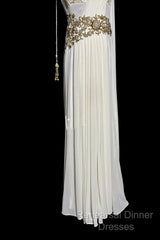 Aesthetic A Line Square Neckline White Chiffon Semi Formal Prom Dress Ruffle Long Party Dress